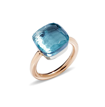 Nudo Classic Ring in Rose Gold and White Gold with Blue Topaz
