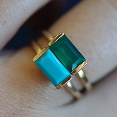 Blue Turpquiise and Green Onyx Bonbon Rings