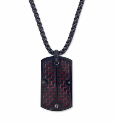 Men's Carbon Fiber Tag Pendant Necklace in IP Stainless Steel