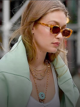 Gigi Hadid wearing Designer Jacquie Aiche's Turquoise Eye Pendant