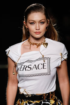 Gigi walks the Fall 2019 Versace Collection.