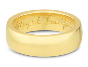 Handwritten Engraving on inside gold wedding band. Photo courtesy of same to fill in.
