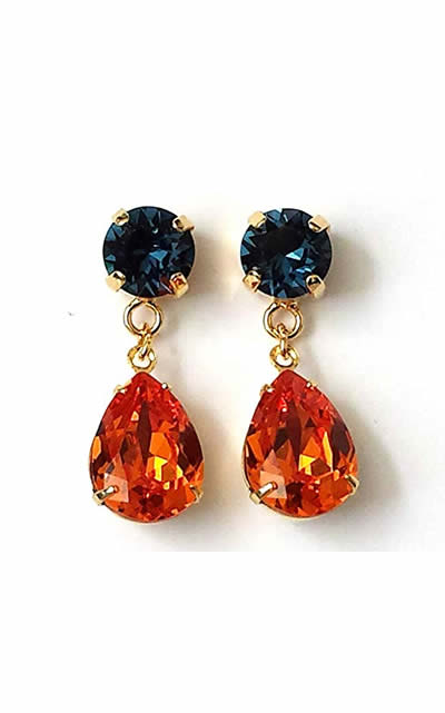 What to Wear to a Wedding This Summer | Are You a Best-Dressed Guest? 2 Swarovski Tangerine and Navy Crystal Drop Earrings, $25, at amazon.com