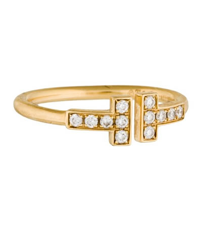 Tiffany 18K Gold and Diamond T Ring