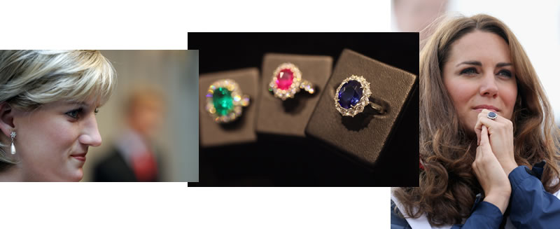 OBJ Weddings | 2019 Engagement Ring Trends: Obsessed with Color 2 Princess Diana. GettyImages. The Big Three Gemstones - Emerald, Ruby and Sapphire. Garrard Jewelers courtesy of GettyImages. Duchess of Cambridge, the former Kate Middleton. GettyImages.