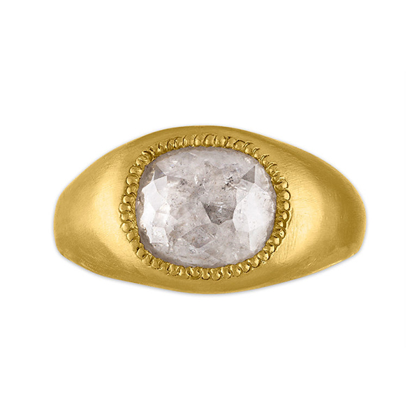 The Roz Ring by Prounis Jewelry, which often uses included diamonds in 22K gold