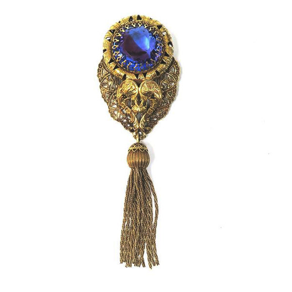 Blue Glass and Tassel Brooch on Etsy