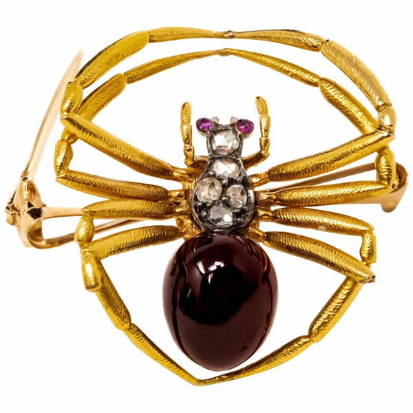 Late 1800s French 18kt Gold Diamond & Ruby Spider Brooch1stdibs