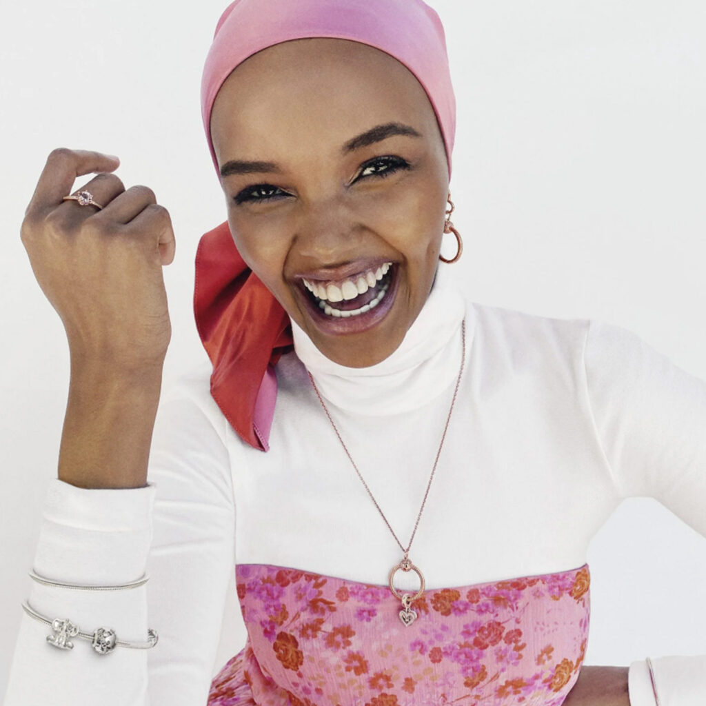 Model Halima Aden wears Pandora Jewelry