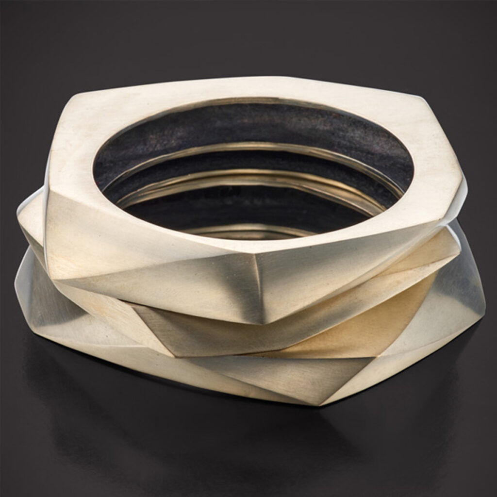 03 Melanie Eddy Trinity bangle sterling silver for Sothebys Brilliant Black exhibition squashed